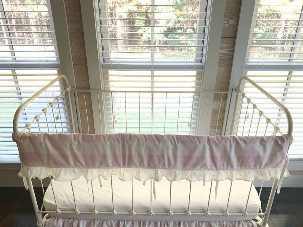 Pink Buffalo Check Ruffle Crib Rail Cover – Personalized Option Available handmade heirloom nursery - High Cotton Textile