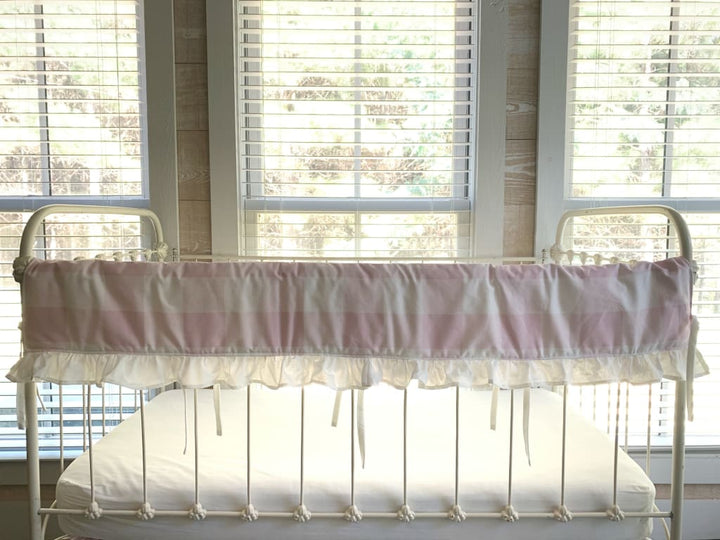 Pink Buffalo Check Ruffle Crib Rail Cover – Personalized Option Available handmade heirloom nursery - High Cotton Textile