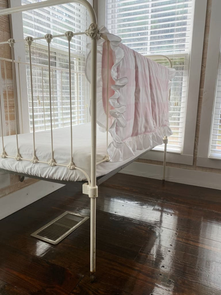 Pink Buffalo Check Ruffled Crib Quilt handmade heirloom nursery - High Cotton Textile
