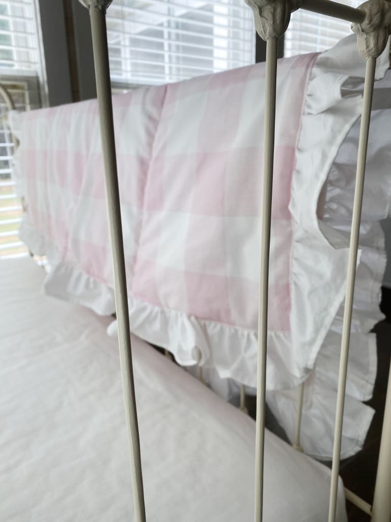 Pink Buffalo Check Ruffled Crib Quilt handmade heirloom nursery - High Cotton Textile