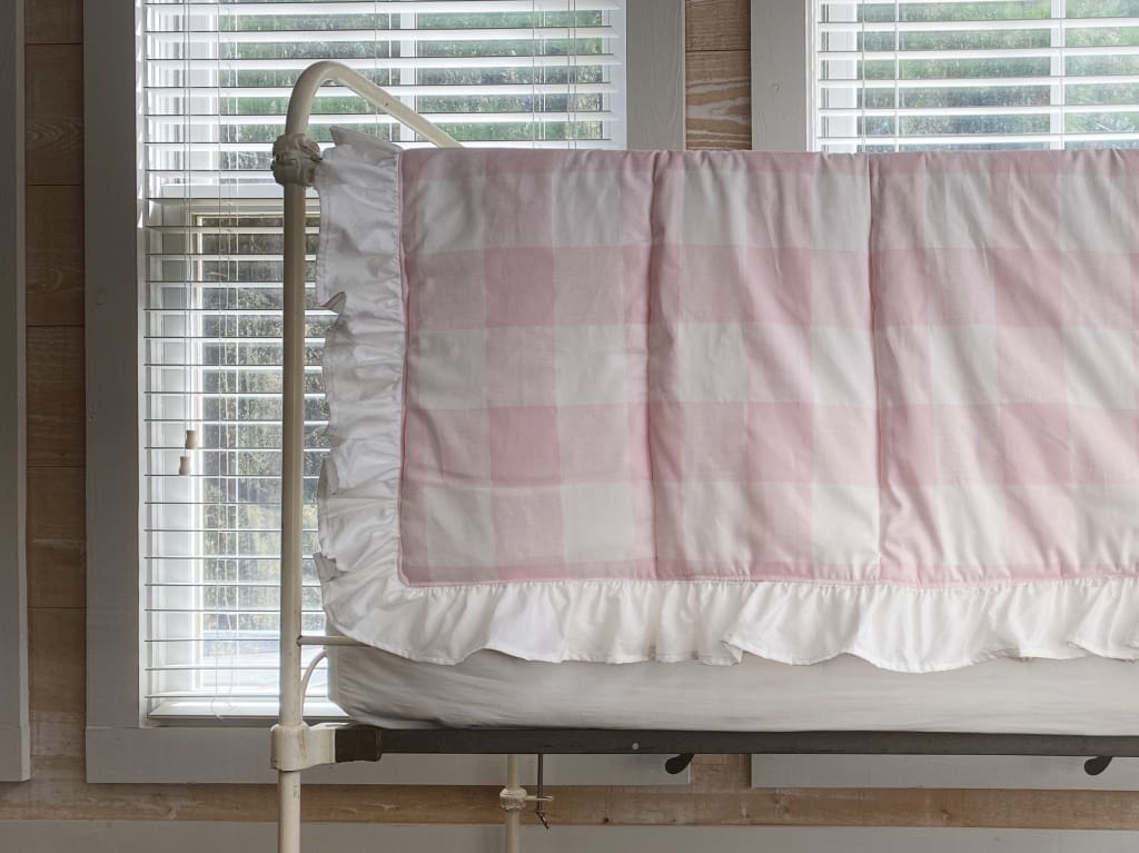 Pink Buffalo Check Ruffled Crib Quilt handmade heirloom nursery - High Cotton Textile