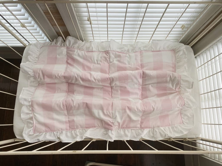 Pink Buffalo Check Ruffled Crib Quilt