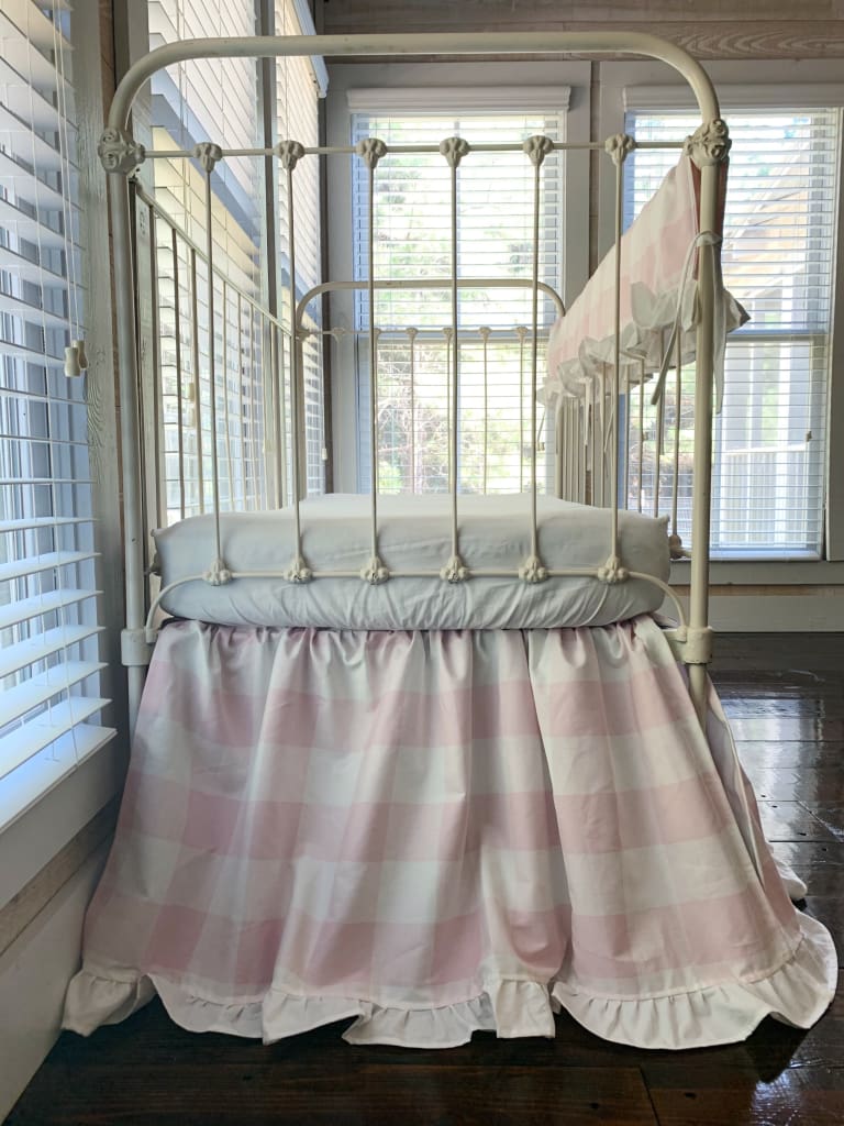 Pink Buffalo Check | Ruffled Crib Rail Cover Baby Girl Bedding Set