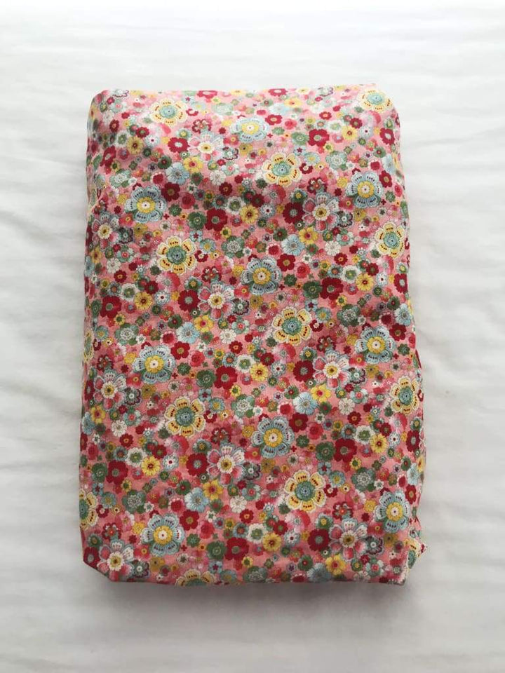 Pink Floral Fitted Crib Sheet handmade heirloom nursery - High Cotton Textile
