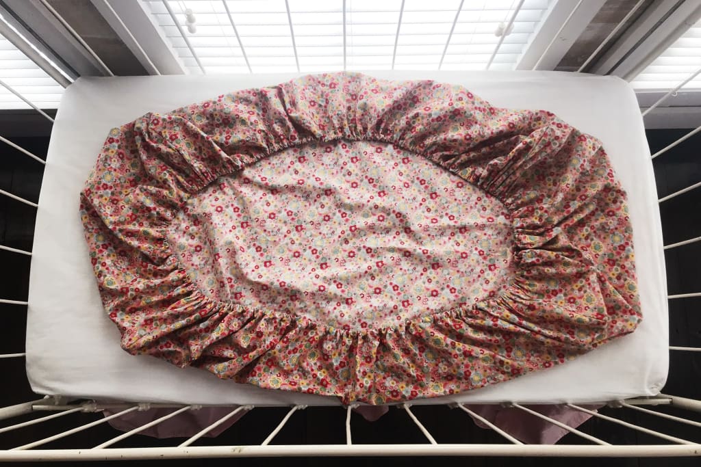 Pink Floral Fitted Crib Sheet handmade heirloom nursery - High Cotton Textile