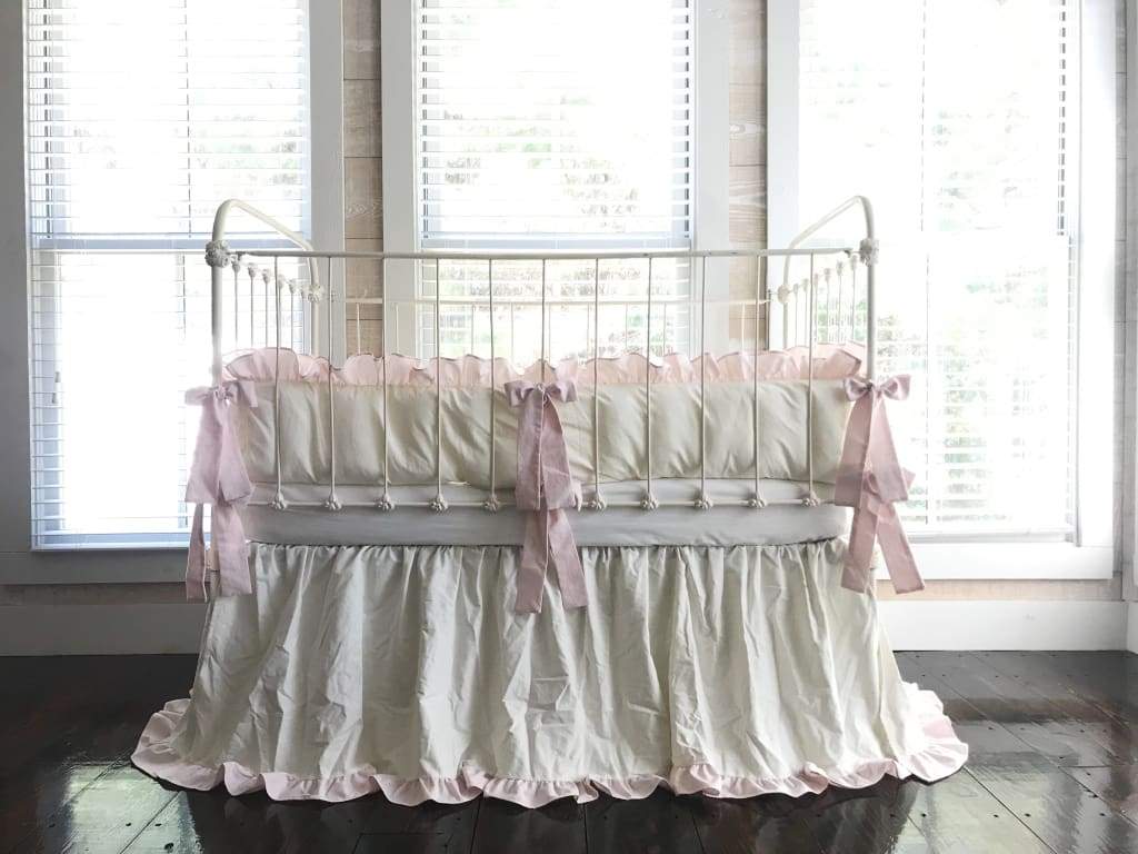 Porcelain and Baby Pink | Ruffled Crib Bedding Set