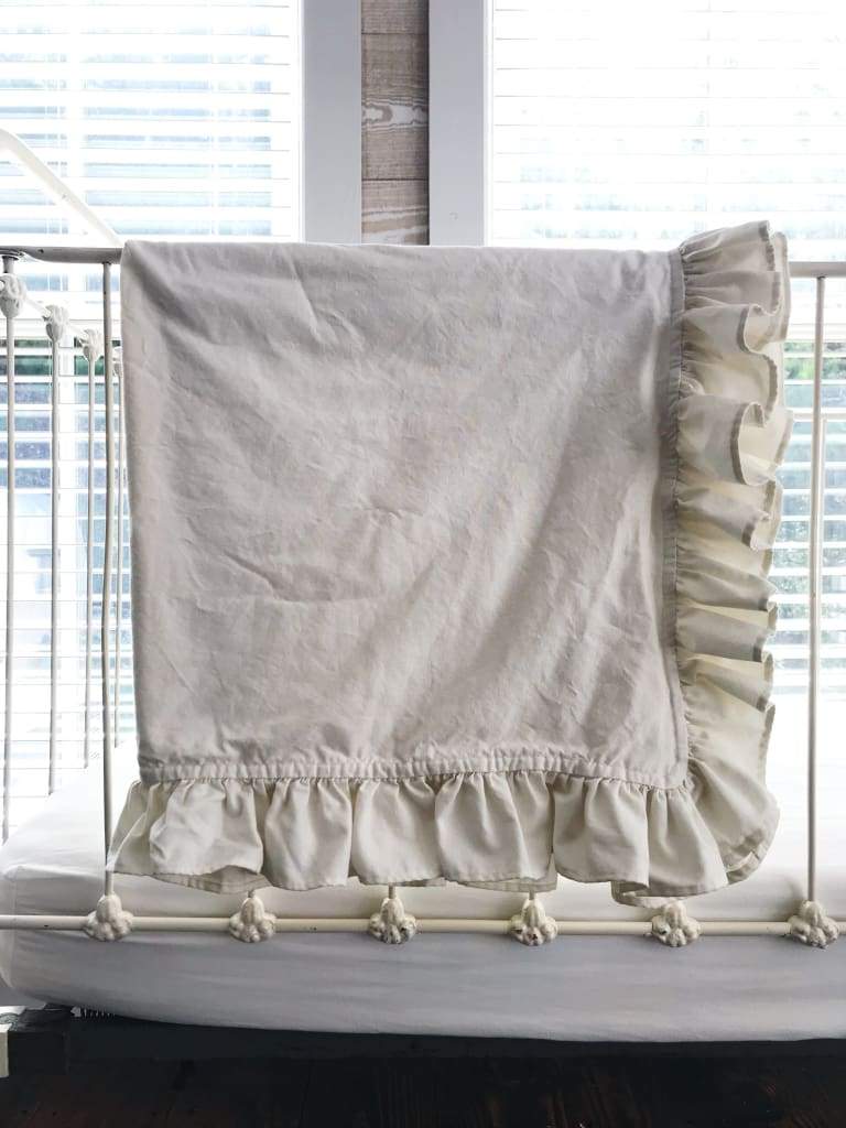 Porcelain Ruffled Crib Blanket handmade heirloom nursery - High Cotton Textile