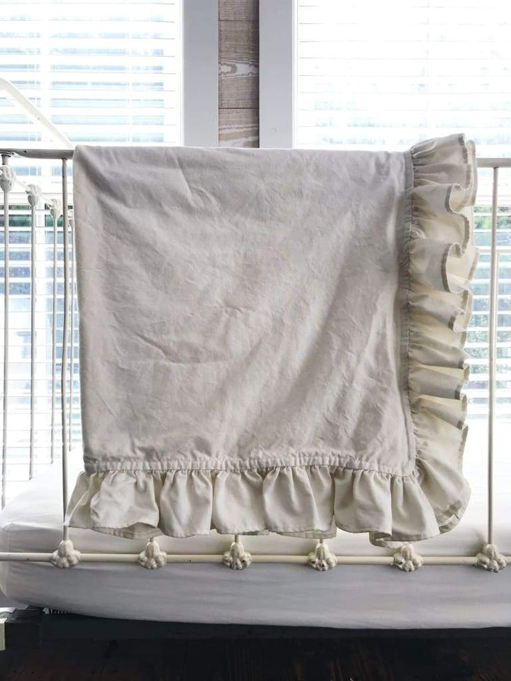 Porcelain Ruffled Crib Blanket handmade heirloom nursery - High Cotton Textile