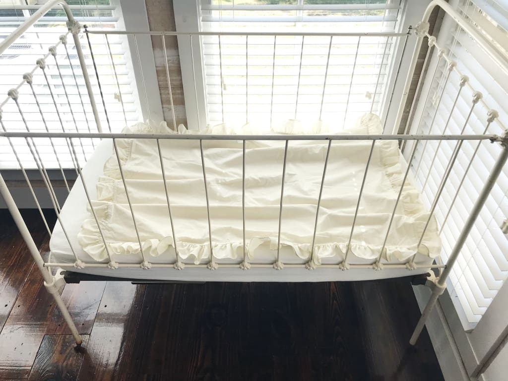 Porcelain Ruffled Crib Blanket handmade heirloom nursery - High Cotton Textile