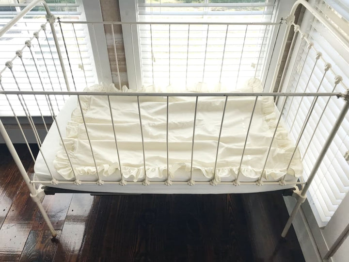 Porcelain Ruffled Crib Blanket handmade heirloom nursery - High Cotton Textile