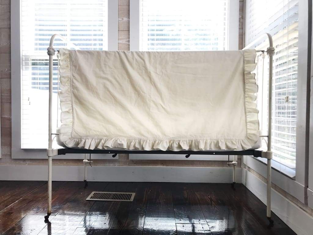 Porcelain Ruffled Crib Blanket handmade heirloom nursery - High Cotton Textile