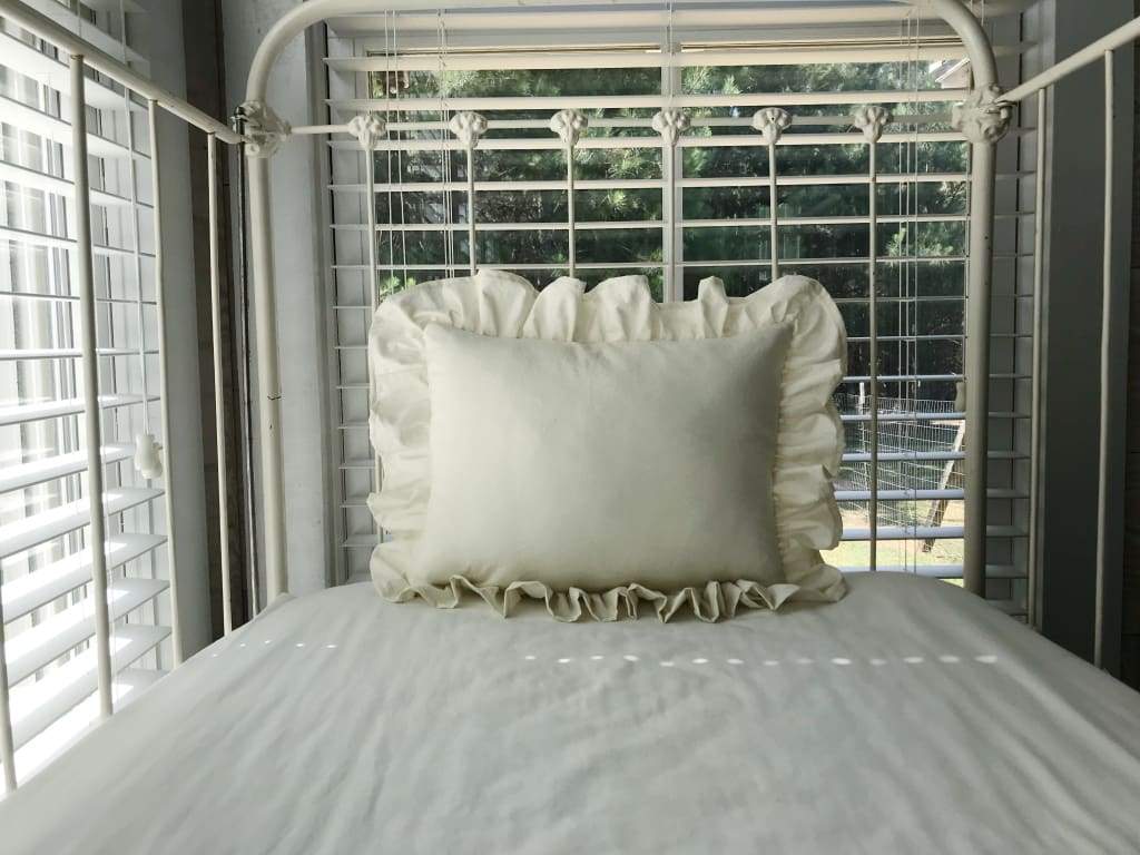 Porcelain Ruffled Crib Pillow handmade heirloom nursery - High Cotton Textile