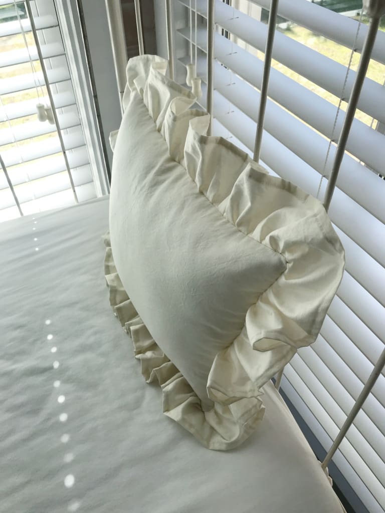 Porcelain Ruffled Crib Pillow handmade heirloom nursery - High Cotton Textile