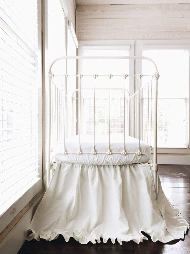 Porcelain Ruffled Crib Skirt handmade heirloom nursery - High Cotton Textile