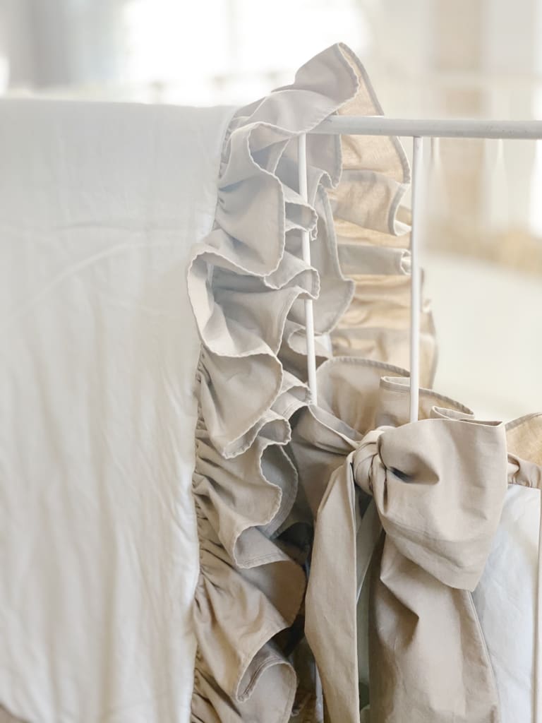 Ruffle Baby Crib Quilt in Porcelain and Oatmeal handmade heirloom nursery - High Cotton Textile