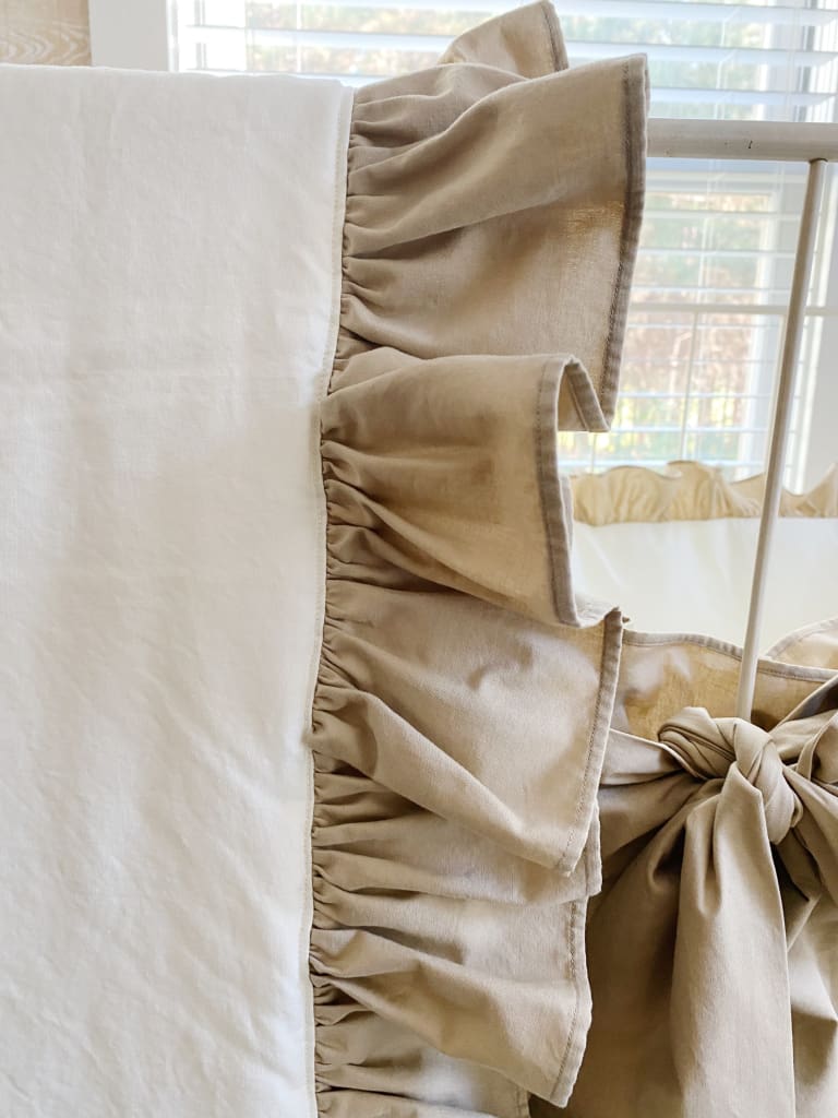 Ruffle Baby Crib Quilt in Porcelain and Oatmeal handmade heirloom nursery - High Cotton Textile