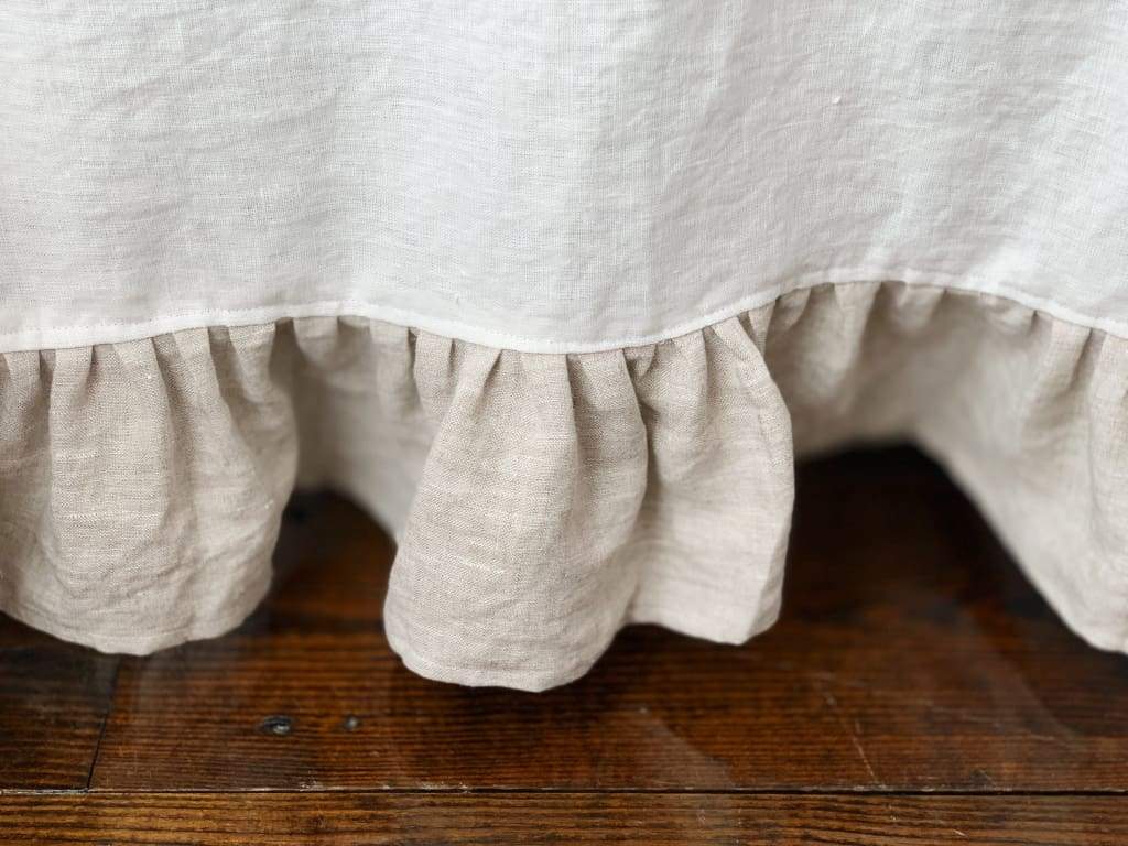 Ruffled Cottage Linen Crib Skirt | White + Oatmeal