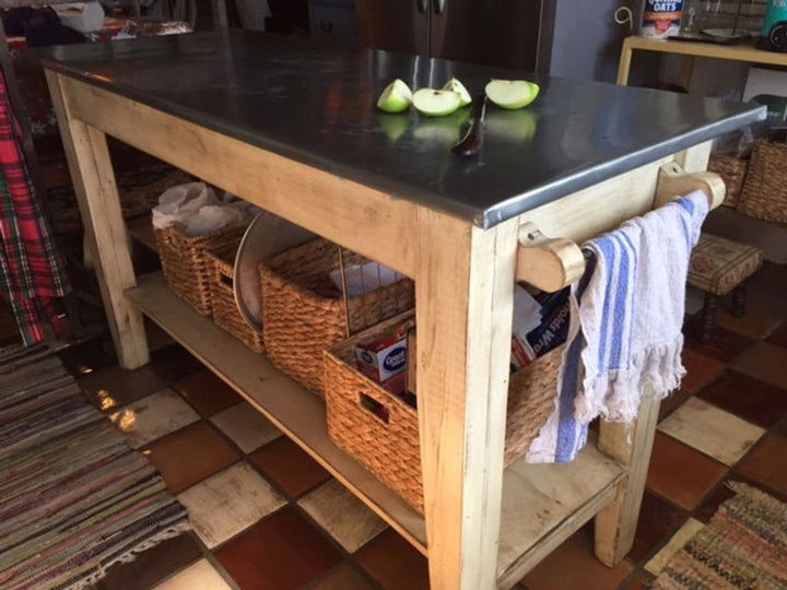Rustic Zinc Top Kitchen Island handmade heirloom nursery - High Cotton Textile