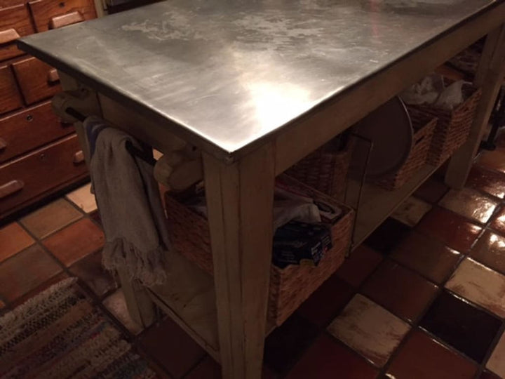 Rustic Zinc Top Kitchen Island handmade heirloom nursery - High Cotton Textile