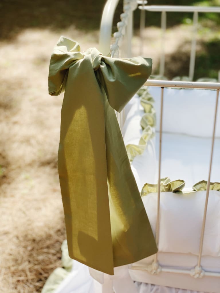 Sage Green Large Crib Bow handmade heirloom nursery - High Cotton Textile