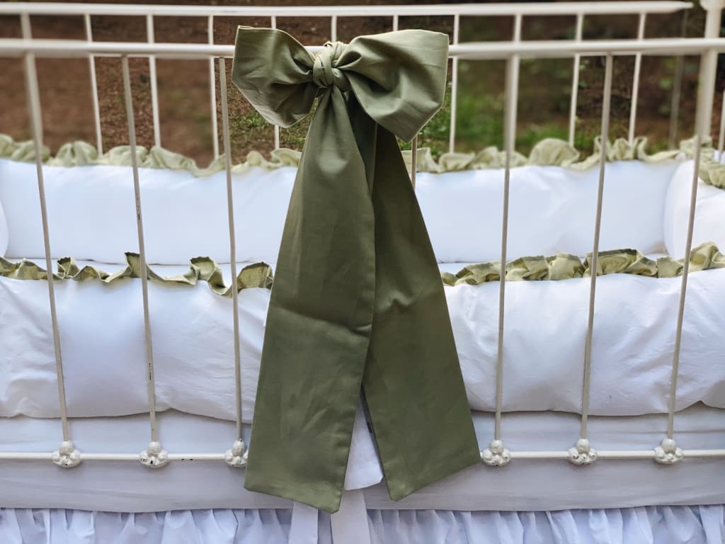 Sage Green Large Crib Bow handmade heirloom nursery - High Cotton Textile