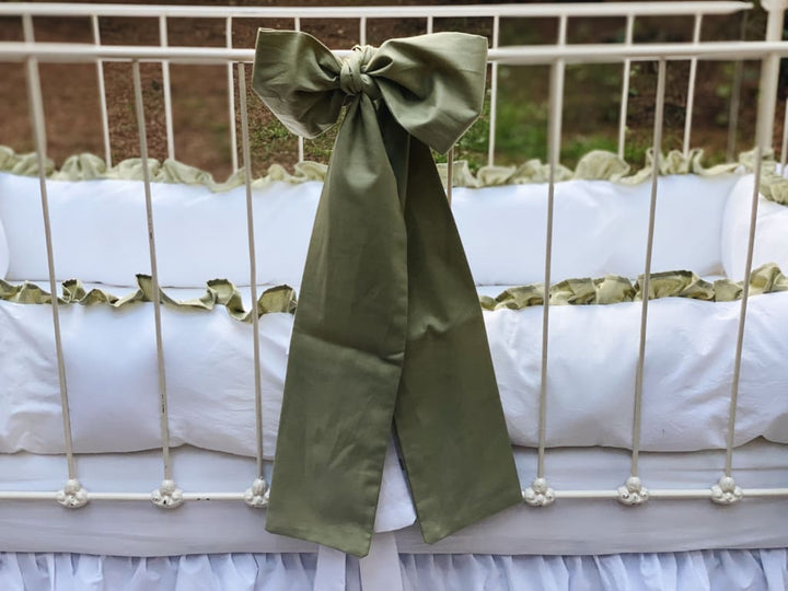 Sage Green Large Crib Bow handmade heirloom nursery - High Cotton Textile