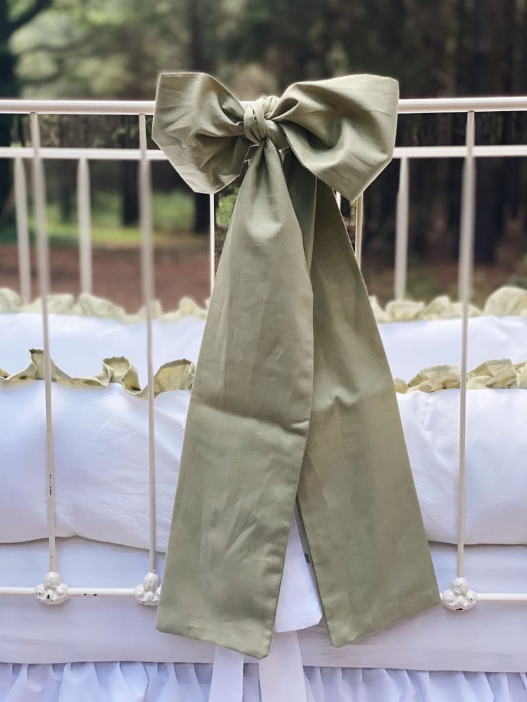 Sage Green Large Crib Bow handmade heirloom nursery - High Cotton Textile