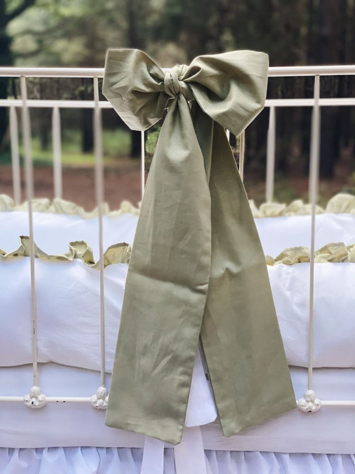 Sage Green Large Crib Bow handmade heirloom nursery - High Cotton Textile