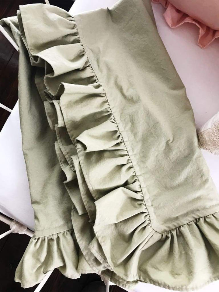 Sage Green Ruffled Crib Blanket handmade heirloom nursery - High Cotton Textile