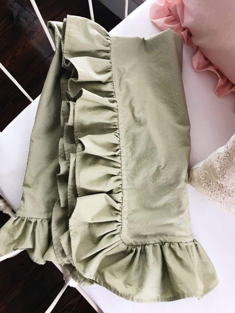 Sage Green Ruffled Crib Blanket handmade heirloom nursery - High Cotton Textile