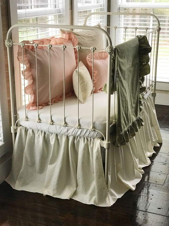 Sage Green Ruffled Crib Blanket handmade heirloom nursery - High Cotton Textile