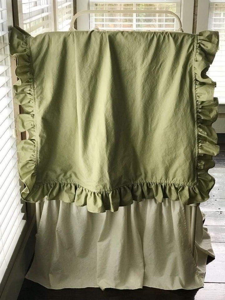 Sage Green Ruffled Crib Blanket handmade heirloom nursery - High Cotton Textile
