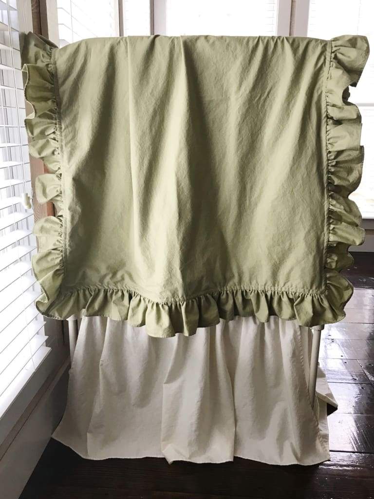 Sage Green Ruffled Crib Blanket handmade heirloom nursery - High Cotton Textile