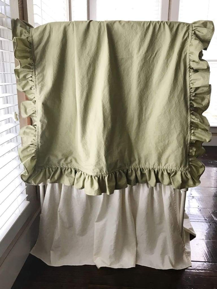 Sage Green Ruffled Crib Blanket handmade heirloom nursery - High Cotton Textile