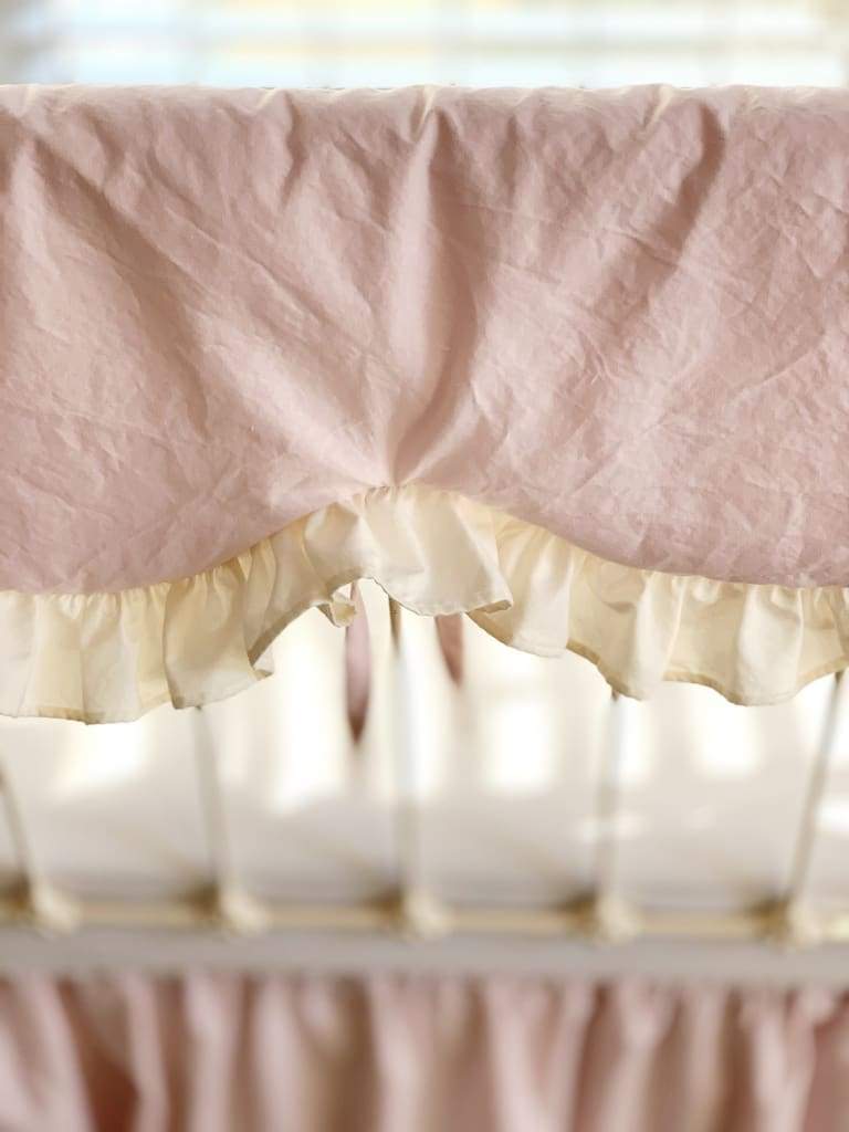 Scalloped Crib Bedding Set in Baby Pink and Ivory | Personalized Option handmade heirloom nursery - High Cotton Textile