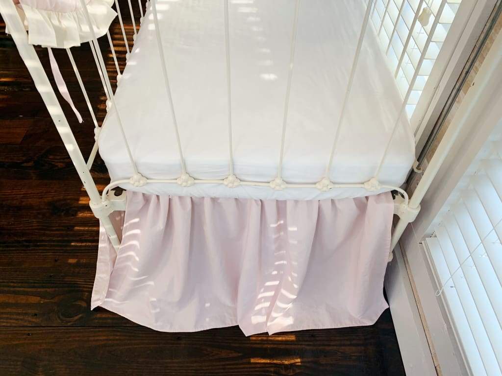 Scalloped Crib Bedding Set in Baby Pink and Ivory | Personalized Option handmade heirloom nursery - High Cotton Textile