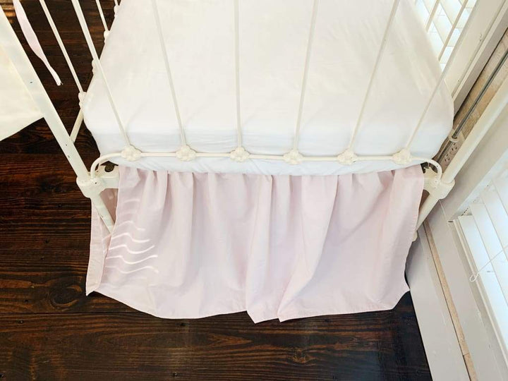Scalloped Crib Bedding Set with Farmhouse Skirt and Bows – Baby Pink Ivory handmade heirloom nursery - High Cotton Textile