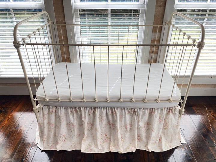 Shabby Chic Floral Girl Crib Skirt handmade heirloom nursery - High Cotton Textile