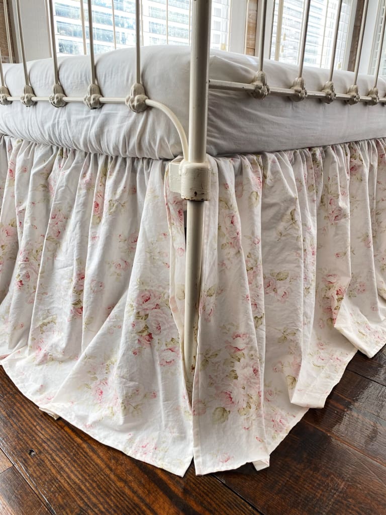Shabby Chic Floral Girl Crib Skirt handmade heirloom nursery - High Cotton Textile