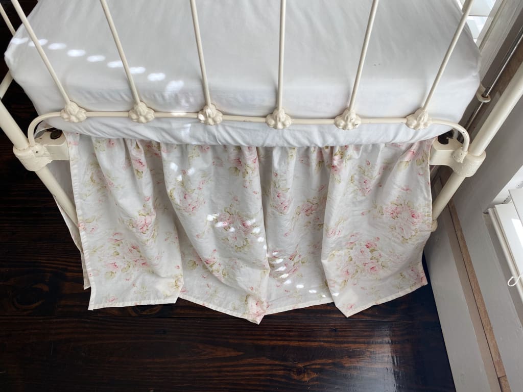 Shabby Chic Floral Girl Crib Skirt handmade heirloom nursery - High Cotton Textile