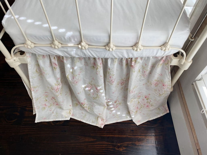 Shabby Chic Floral Girl Crib Skirt handmade heirloom nursery - High Cotton Textile