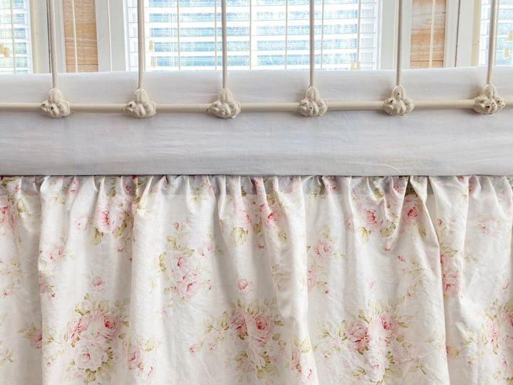 Shabby Chic Floral Girl Crib Skirt handmade heirloom nursery - High Cotton Textile