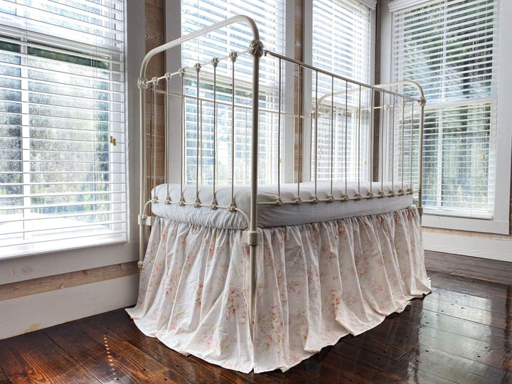 Shabby Chic Floral Girl Crib Skirt handmade heirloom nursery - High Cotton Textile