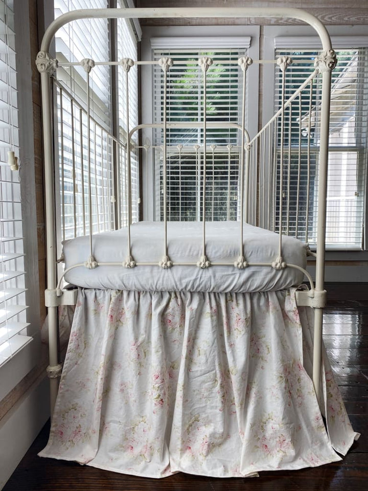 Shabby Chic Floral Girl Crib Skirt handmade heirloom nursery - High Cotton Textile