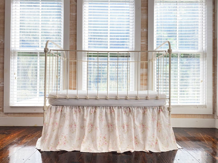 Shabby Chic Floral Girl Crib Skirt handmade heirloom nursery - High Cotton Textile