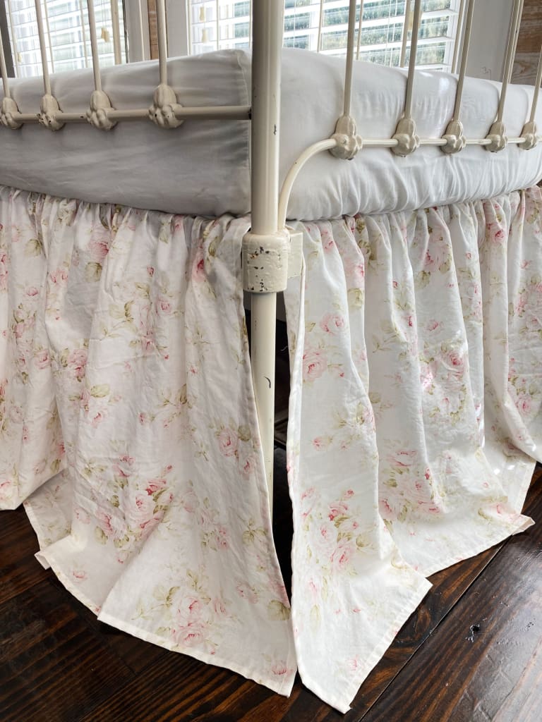 Shabby Chic Floral Girl Crib Skirt handmade heirloom nursery - High Cotton Textile