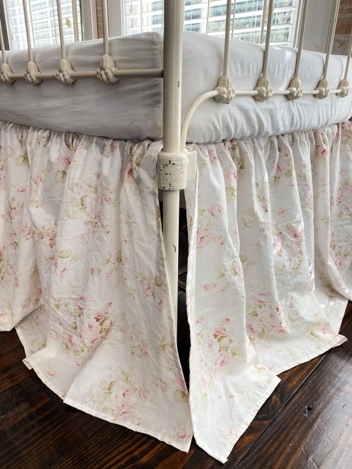 Shabby Chic Floral Girl Crib Skirt handmade heirloom nursery - High Cotton Textile