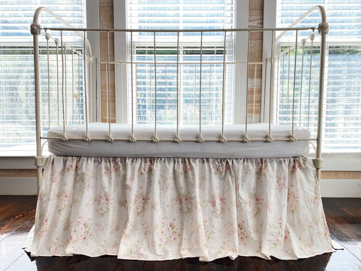 Shabby Chic Floral Girl Crib Skirt handmade heirloom nursery - High Cotton Textile
