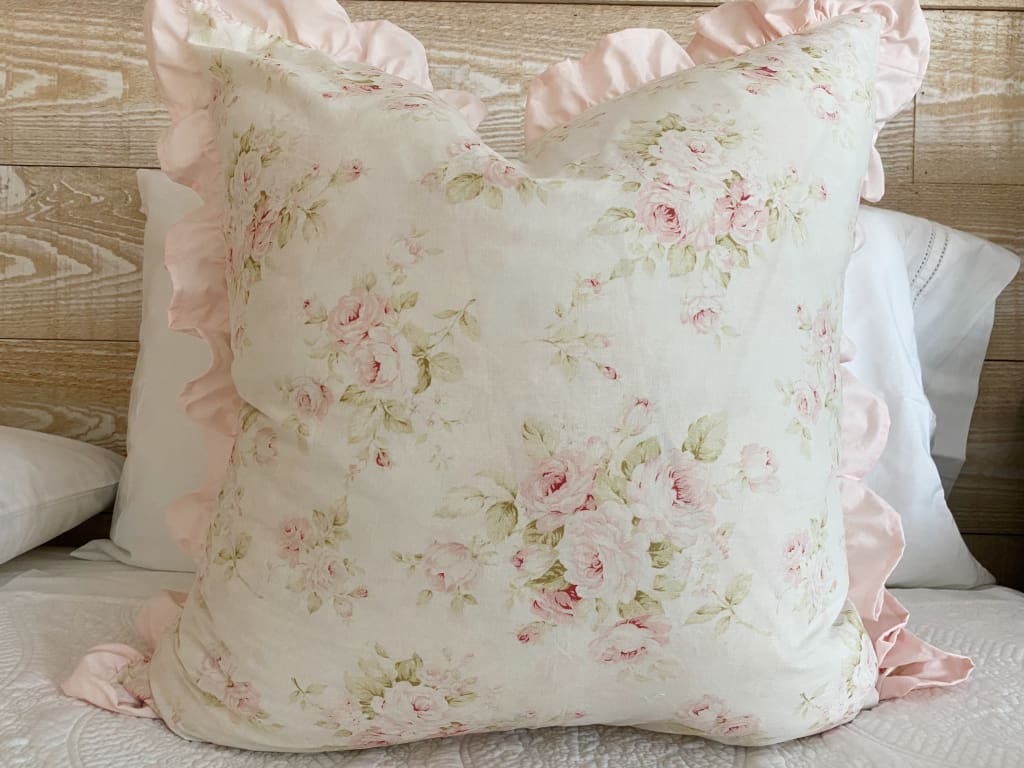 Shabby Chic Floral Ruffle Pillow Sham handmade heirloom nursery - High Cotton Textile