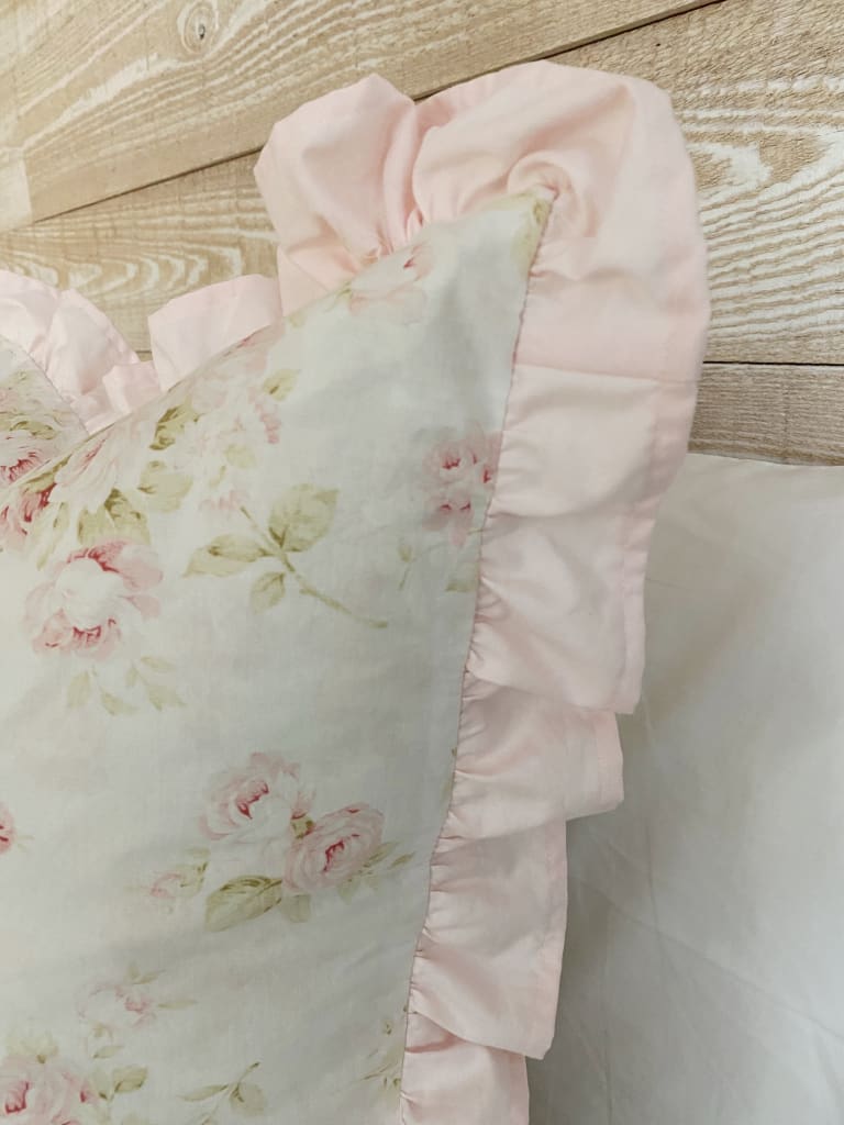 Shabby Chic Floral Ruffle Pillow Sham handmade heirloom nursery - High Cotton Textile